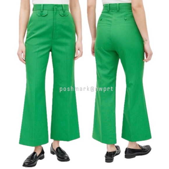 GUCCI 🍏 Green Trousers Pants High Waist Rise Cropped Kick Flare 36 0 XS - Picture 15 of 16